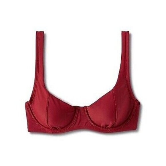 Kona Sol Size Small 4-6 Maroon Red Seamed Design Underwired Bikini Swim Top - Picture 2 of 7
